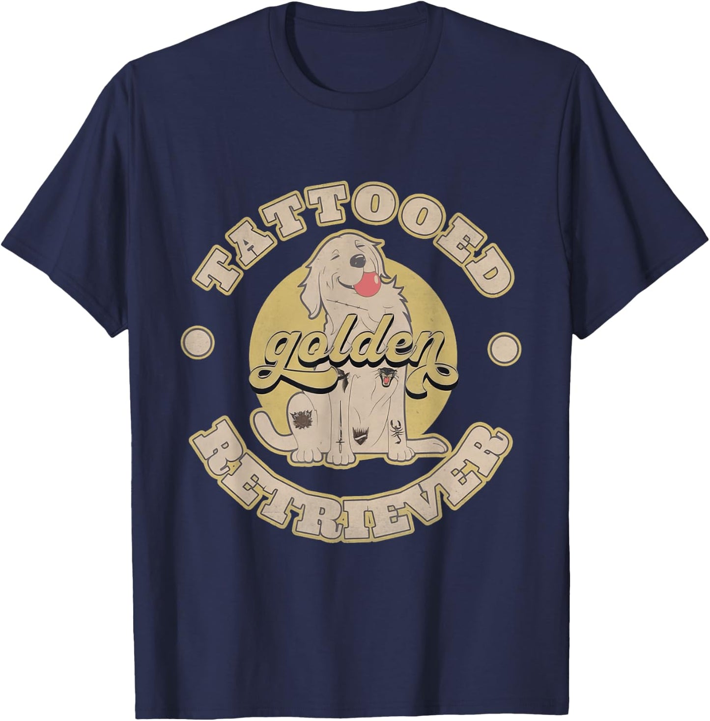 Tattooed Golden Retriever T-Shirt - T-Shirt | Navy