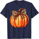 Coquette Bow Leopard Pumpkin Thanksgiving Rustic Fall Women T-Shirt - T-Shirt | Navy