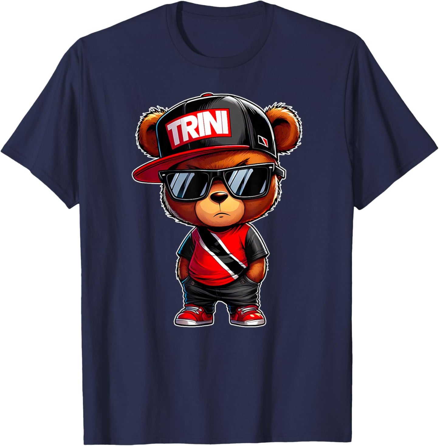 Trini Teddy Bear Cute Trinidad Flag Trinidadian Carnival Art T-Shirt - T-Shirt | Navy