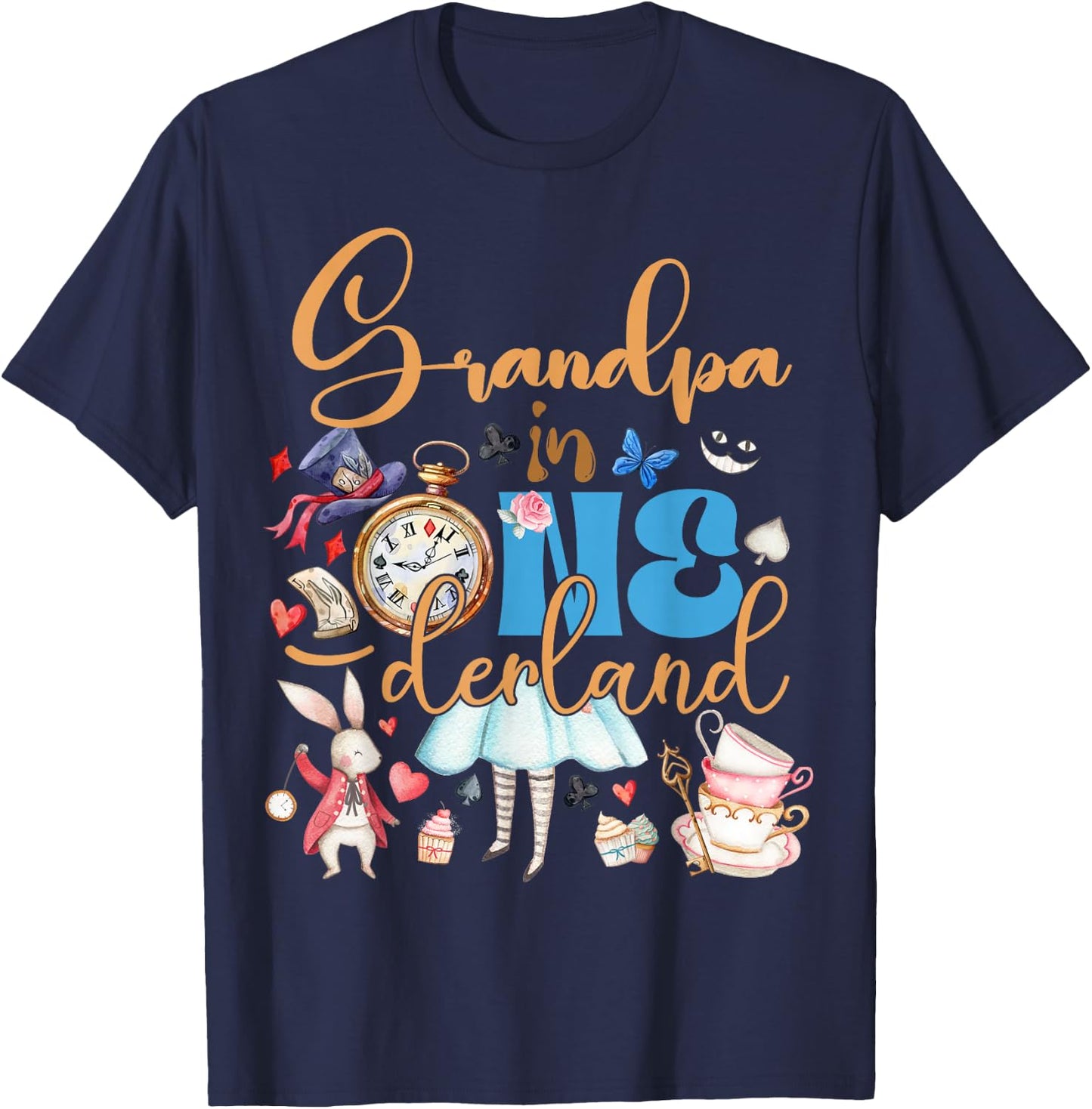 Alice Grandpa in ONEderland Birthday Family T-Shirt - T-Shirt | Navy