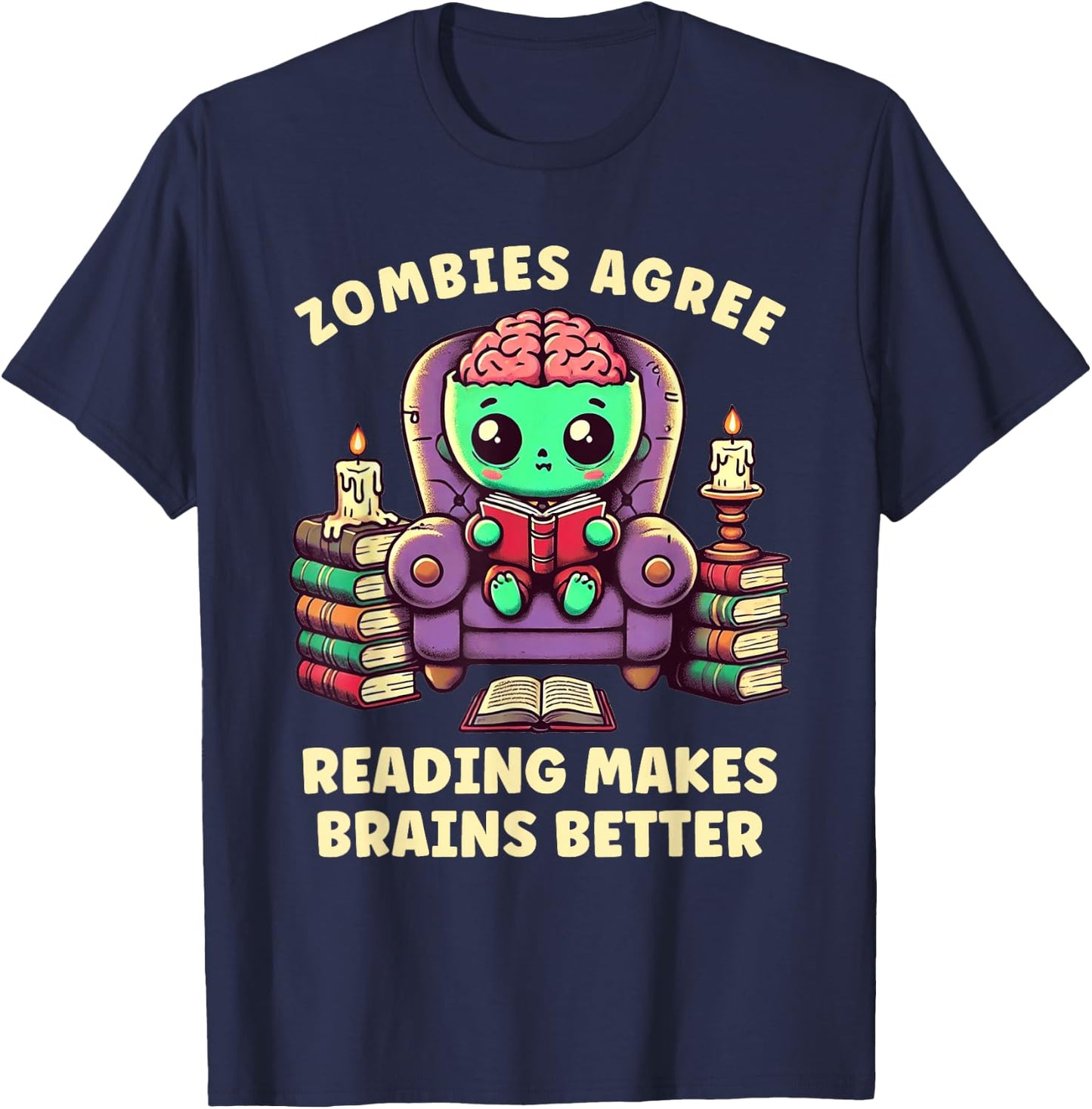 Halloween Teacher Zombie Reading is Good For Brains T-Shirt - T-Shirt | Navy