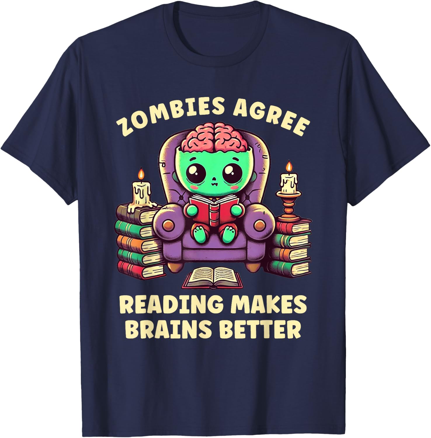 Halloween Teacher Zombie Reading is Good For Brains T-Shirt - T-Shirt | Navy