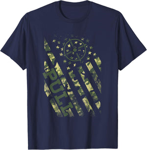 Pull Shotgun Skeet Trap Clay Pigeon Shooting Camo Usa Flag Men T-Shirt - T-Shirt | Navy