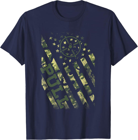 Pull Shotgun Skeet Trap Clay Pigeon Shooting Camo Usa Flag Men T-Shirt - T-Shirt | Navy