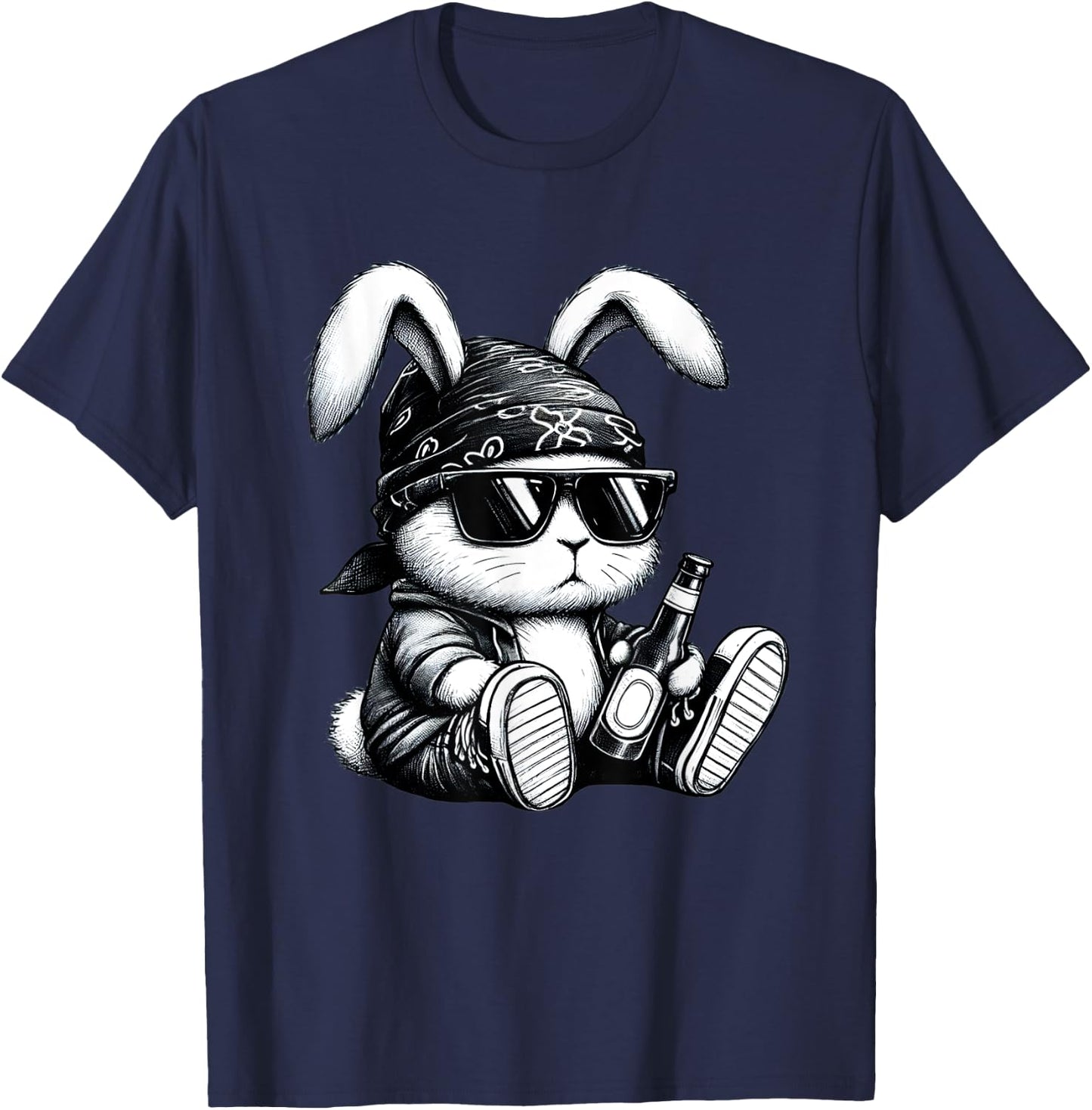 Thug Bunny With Beer Bunny Rabbit Gangster Rabbit Funny T-Shirt - T-Shirt | Navy