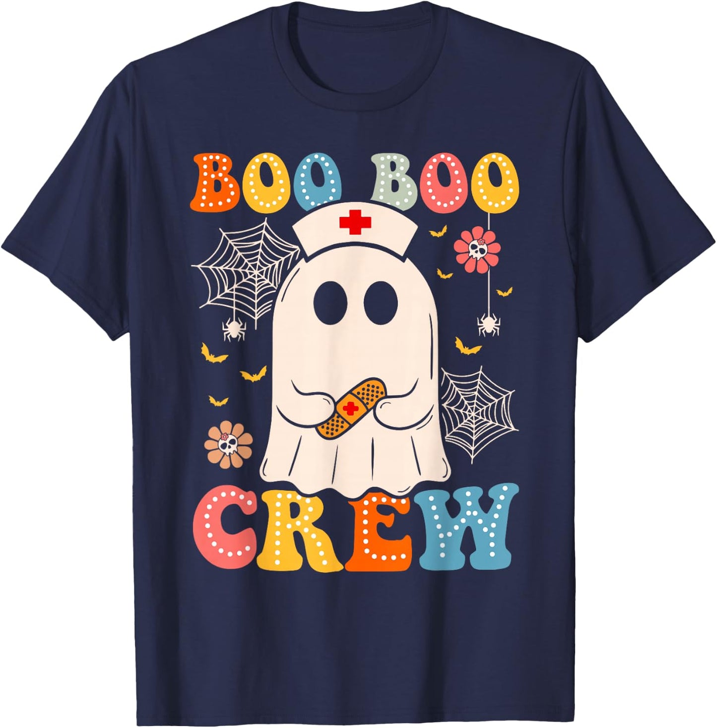 Groovy Retro Boo Boo Crew Nurse Funny Ghost Halloween Nurse T-Shirt - T-Shirt | Navy