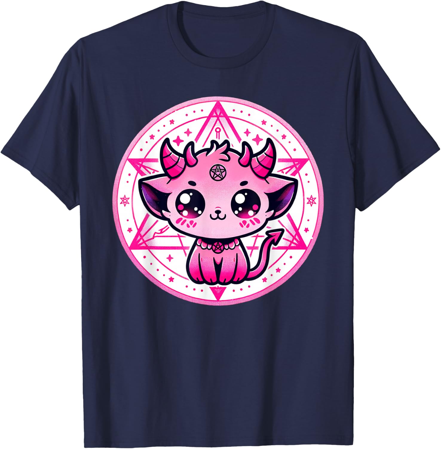 Cute Baphomet Satanic Cat and Artistic Gothic Kawaii Demon T-Shirt - T-Shirt | Navy