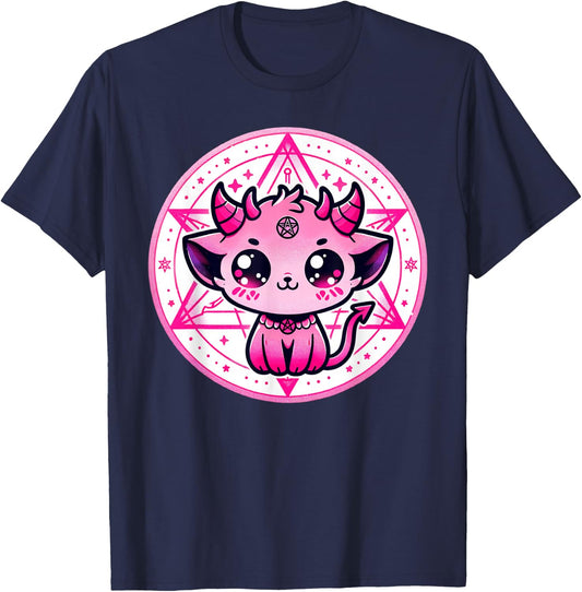 Cute Baphomet Satanic Cat and Artistic Gothic Kawaii Demon T-Shirt - T-Shirt | Navy