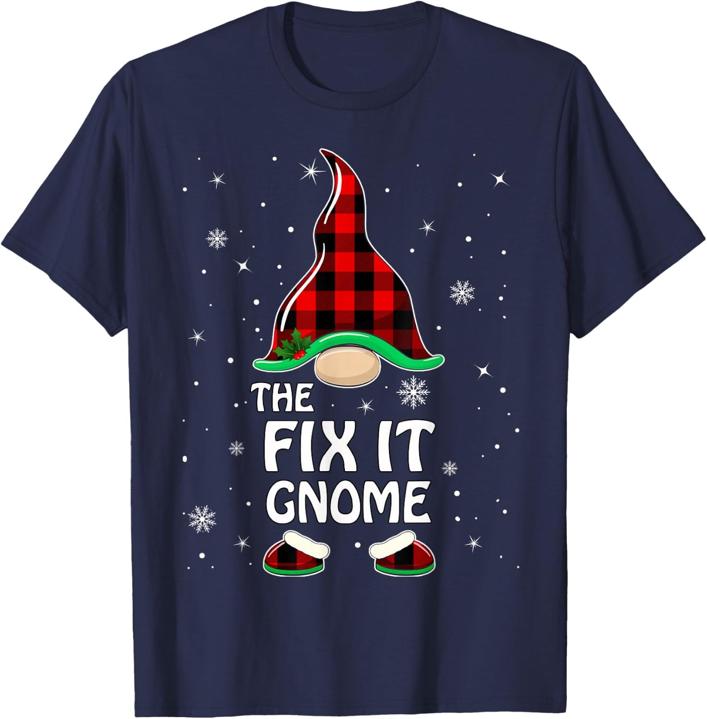 Fix It Gnome Buffalo Plaid Matching Family Christmas Pajama T-Shirt - T-Shirt | Navy