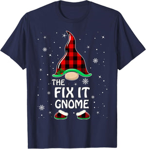 Fix It Gnome Buffalo Plaid Matching Family Christmas Pajama T-Shirt - T-Shirt | Navy