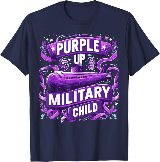 Purple Up For Military Child Adults Kids Women Men Submarine T-Shirt - T-Shirt | Navy