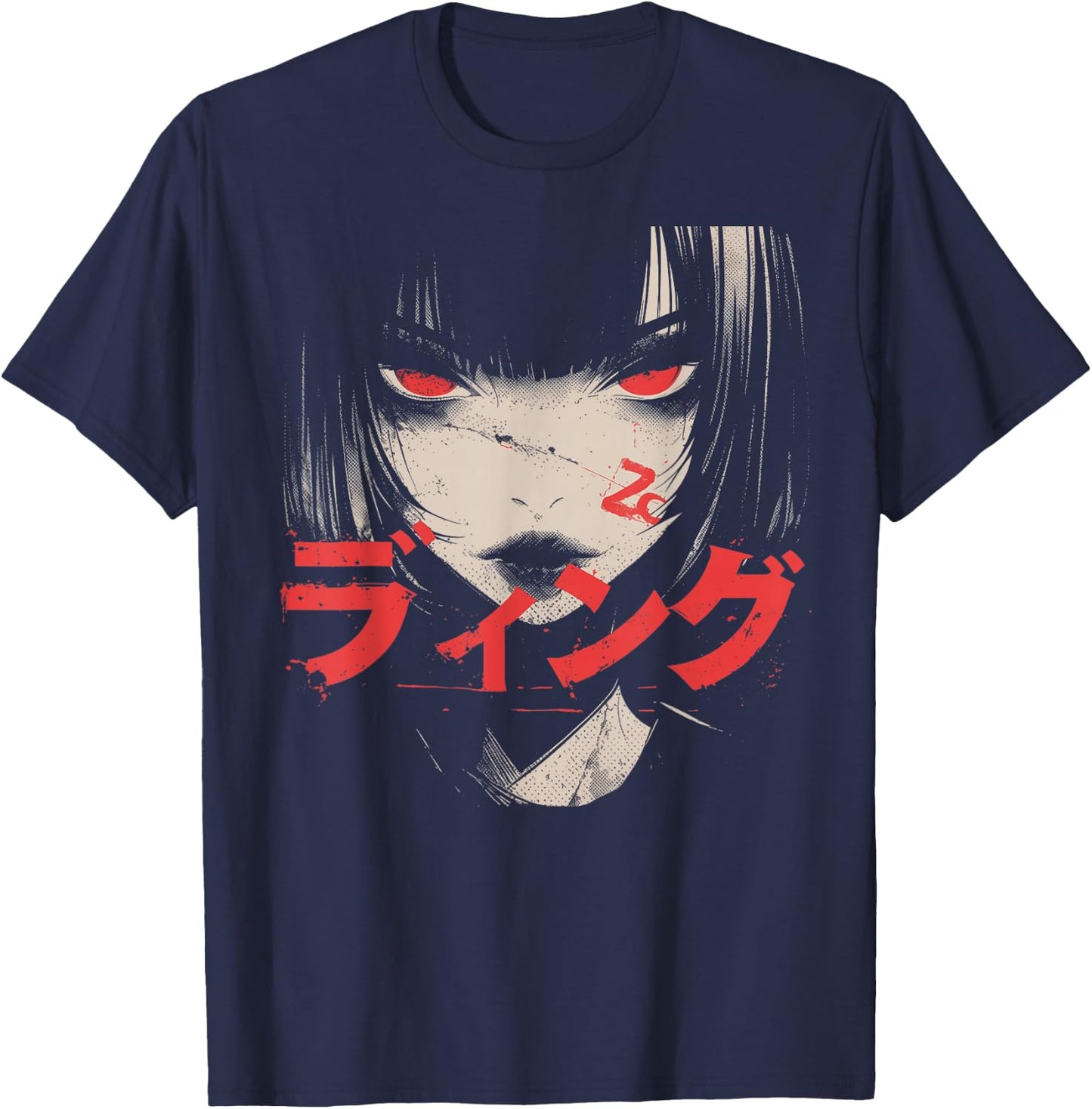 Goth Grunge Demon Anime Girl Waifu Horror Alt Aesthetic T-Shirt - T-Shirt | Navy