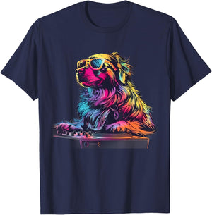 Dog Music DJ EDM Beatmaker Techno Turntable DJ Dog Artwork T-Shirt - T-Shirt | Navy
