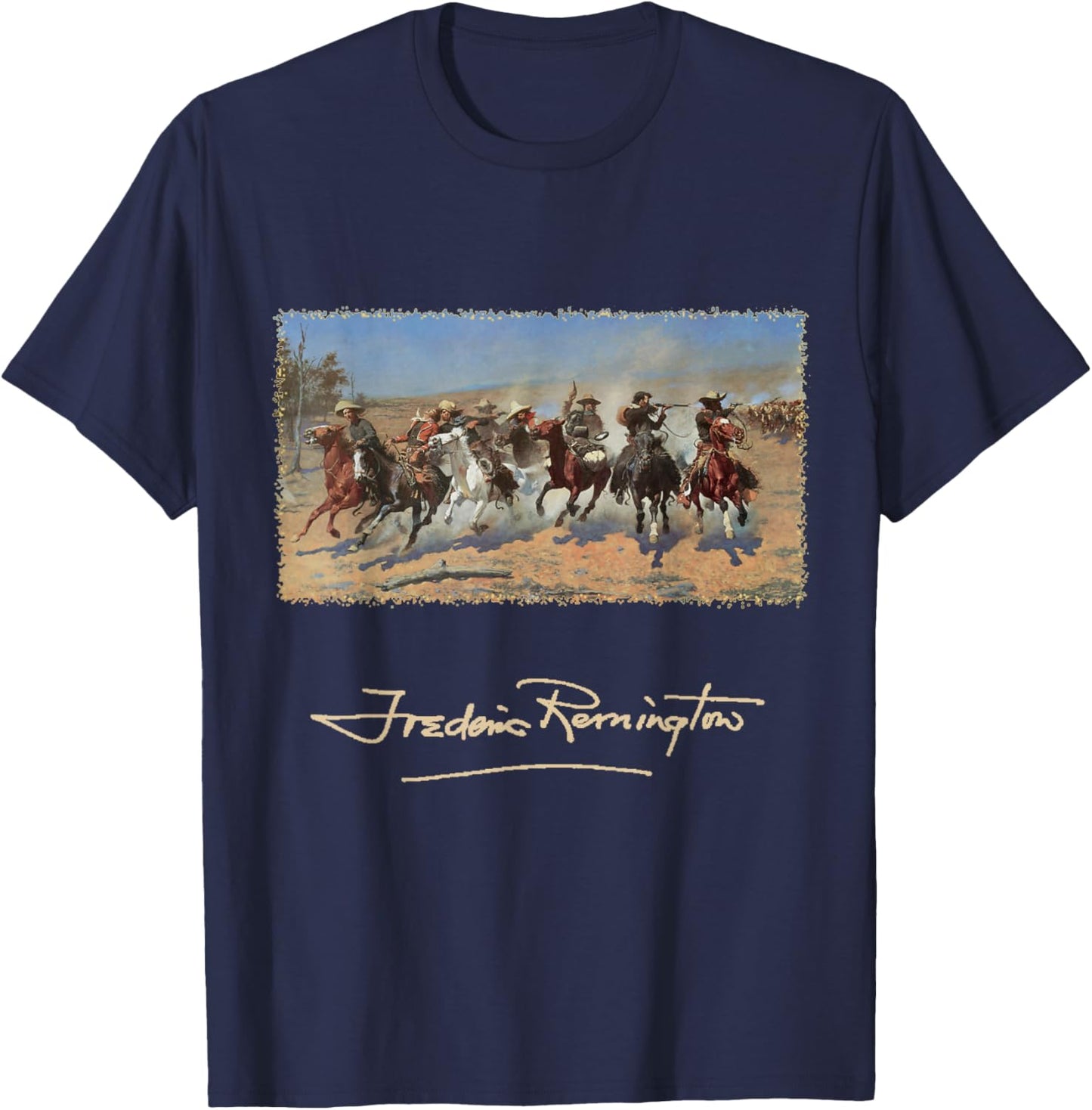 A Dash for Timber by Frederic Remington, Cowboys T-Shirt - T-Shirt | Navy