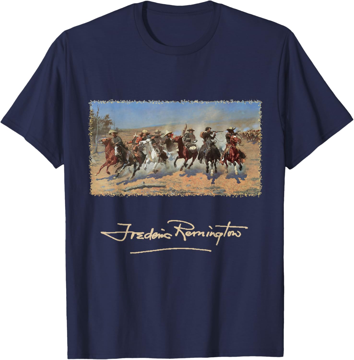 A Dash for Timber by Frederic Remington, Cowboys T-Shirt - T-Shirt | Navy