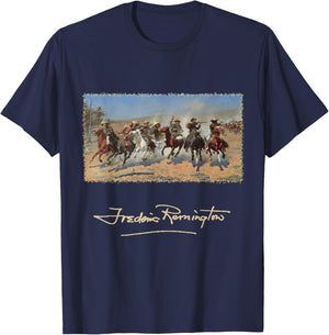 A Dash for Timber by Frederic Remington, Cowboys T-Shirt - T-Shirt | Navy