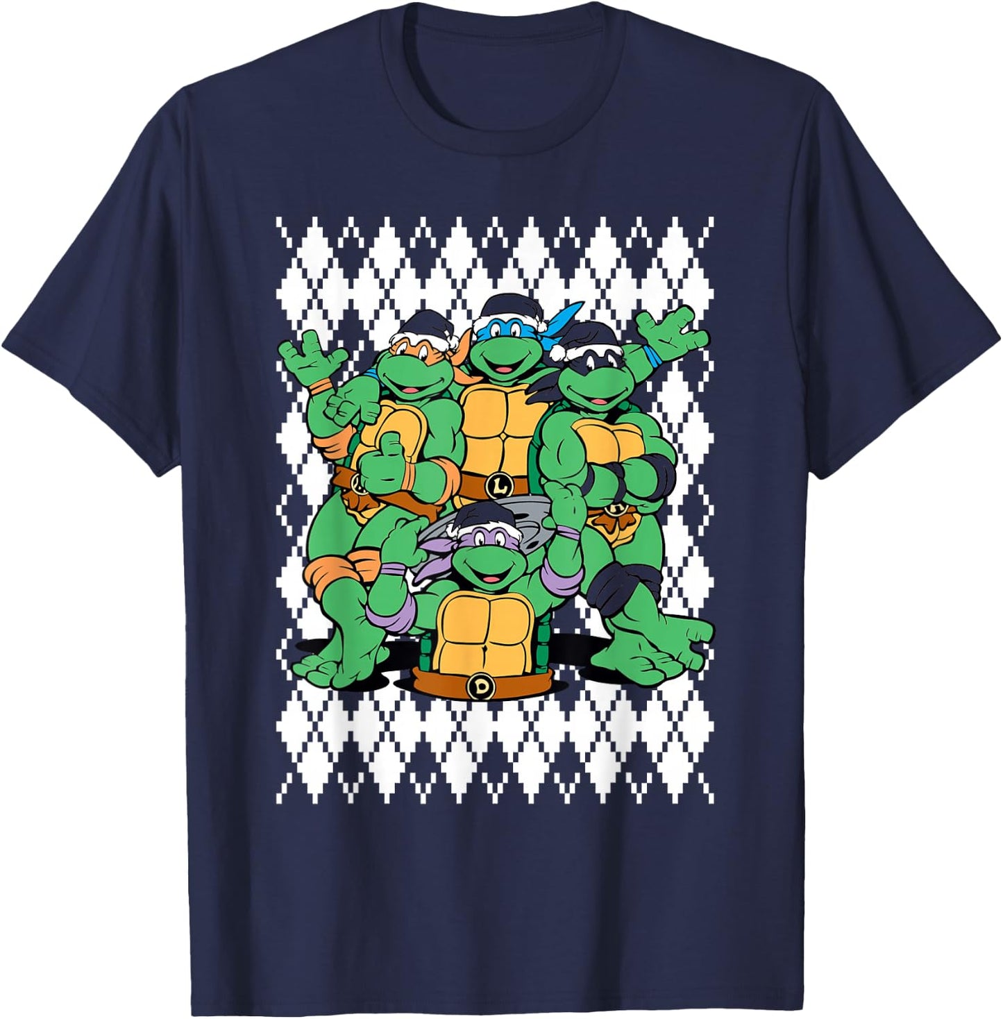 TMNT Ninja Turtles Ugly Christmas Sweater T-Shirt - T-Shirt | Navy