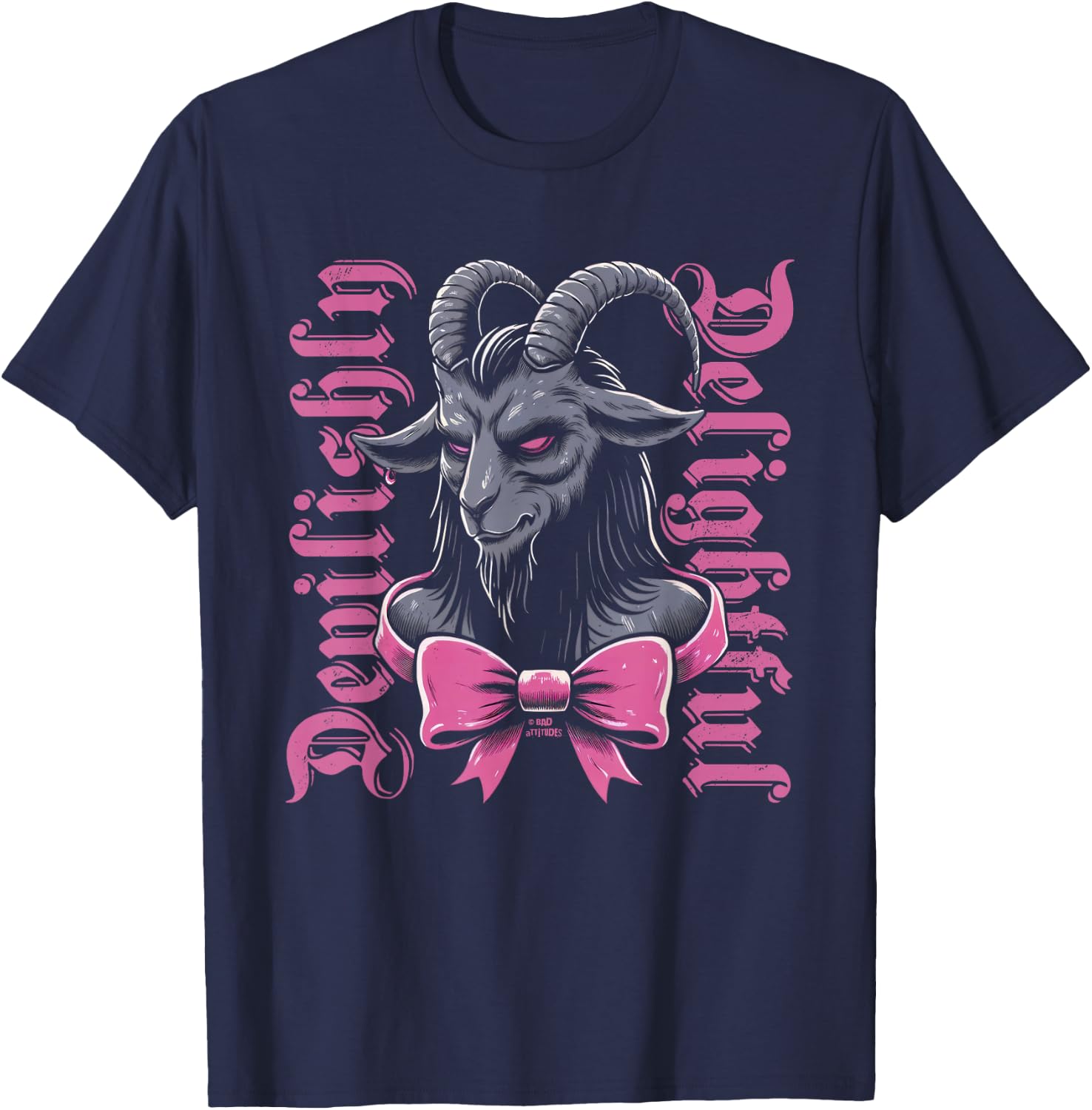 Coquette Goth Aesthetic Baphomet Bow Devilishly Delightful T-Shirt - T-Shirt | Navy