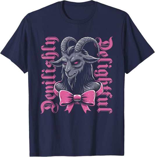 Coquette Goth Aesthetic Baphomet Bow Devilishly Delightful T-Shirt - T-Shirt | Navy
