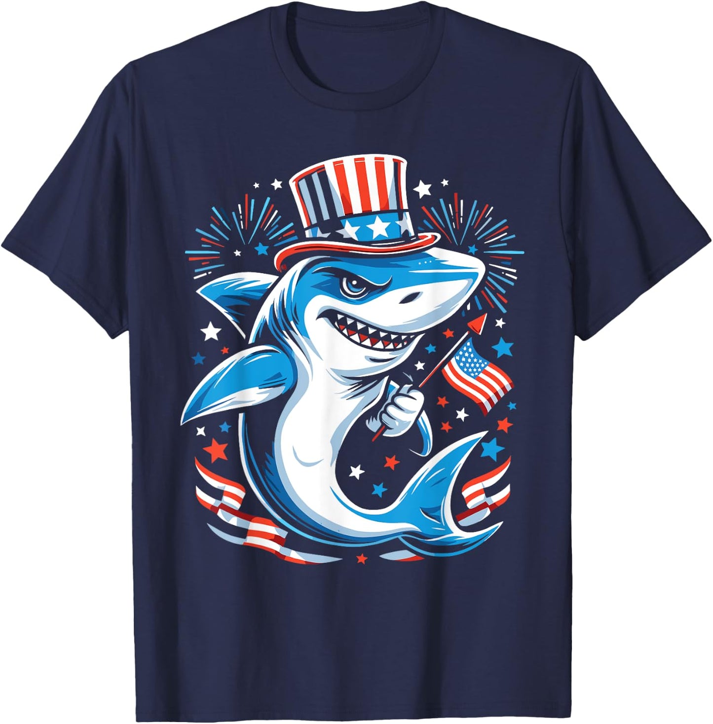 Patriotic Shark 4th of July Celebration T-Shirt - T-Shirt | Navy
