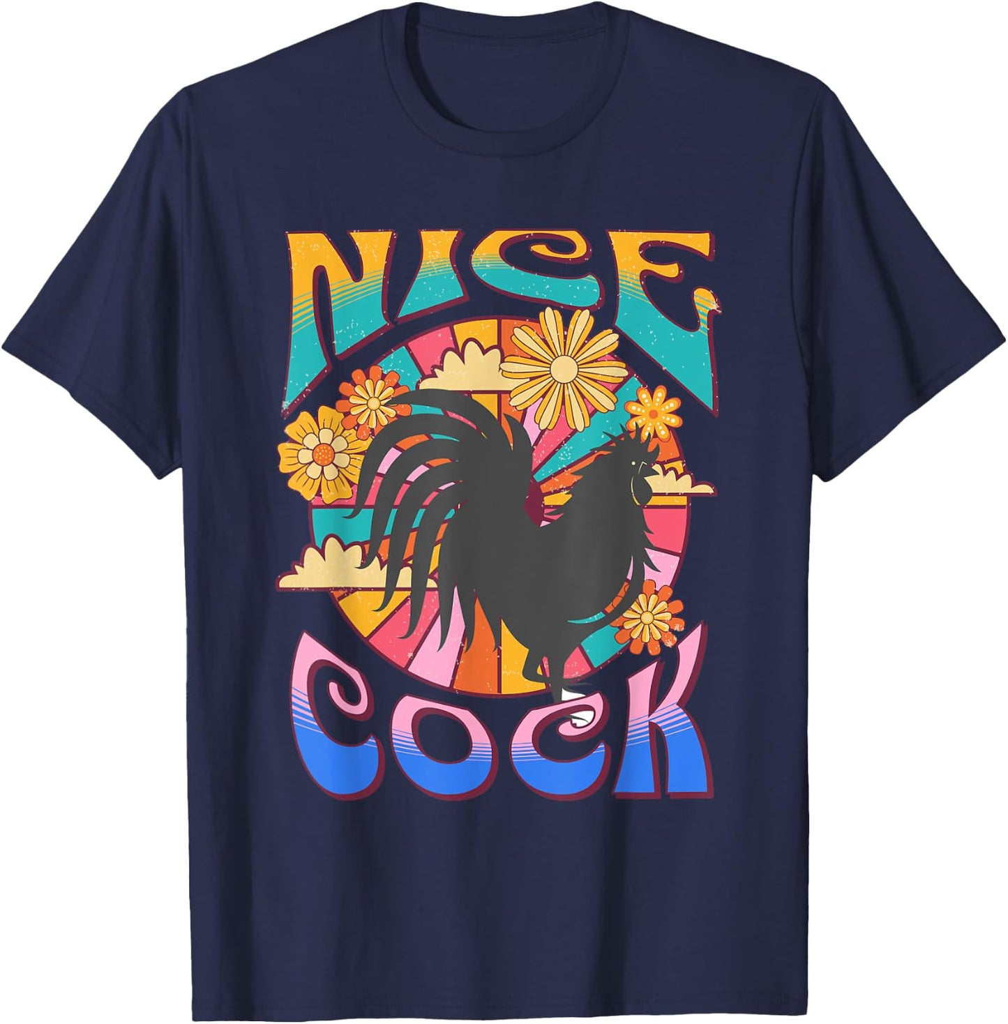 NICE COCK Black Light Funny Hippie Peace Love Retro Vintage T-Shirt - T-Shirt | Navy