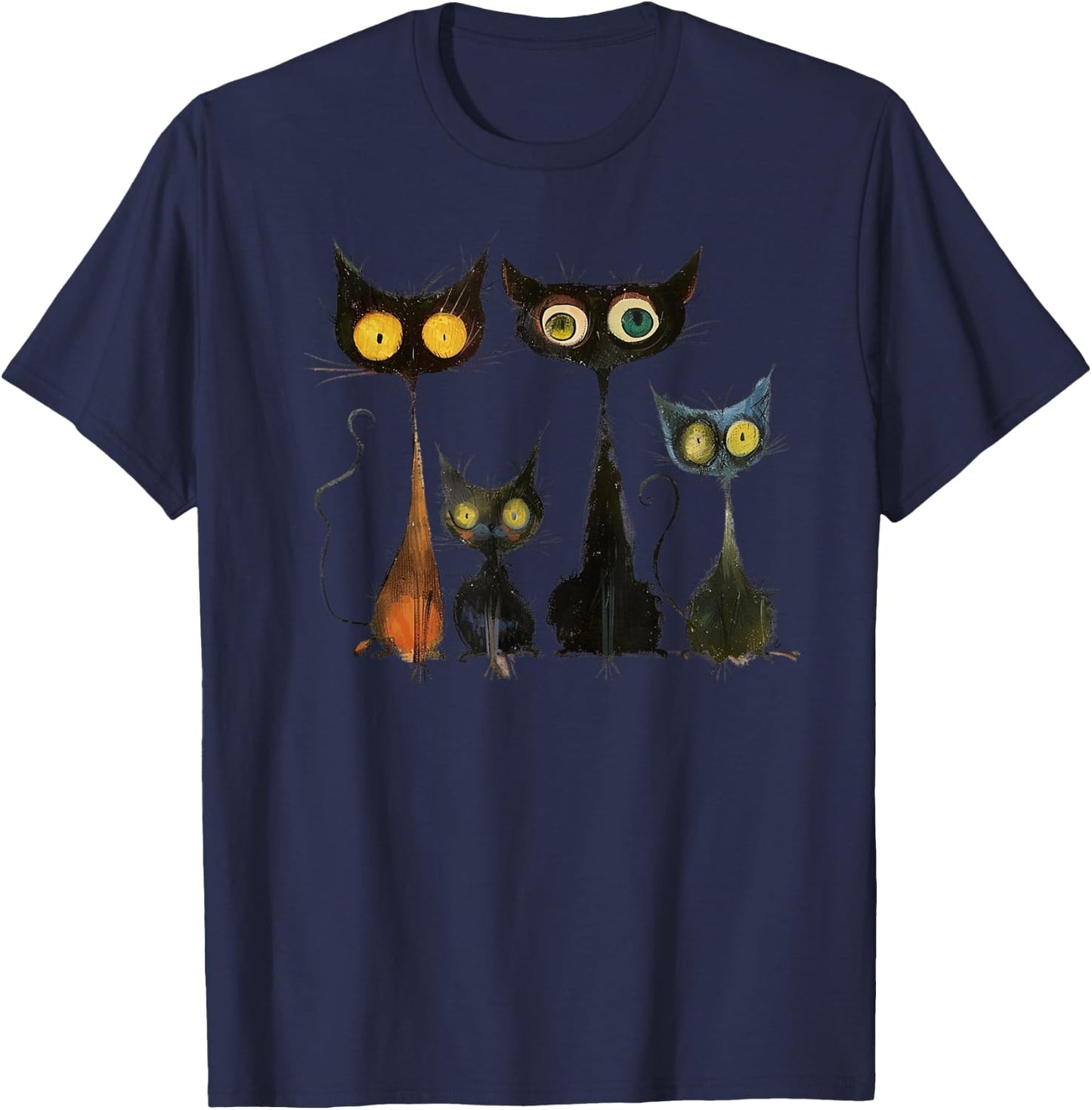 Whimsical Mid-Century Modern Look Cats 50& 60s Style T-Shirt - T-Shirt | Navy