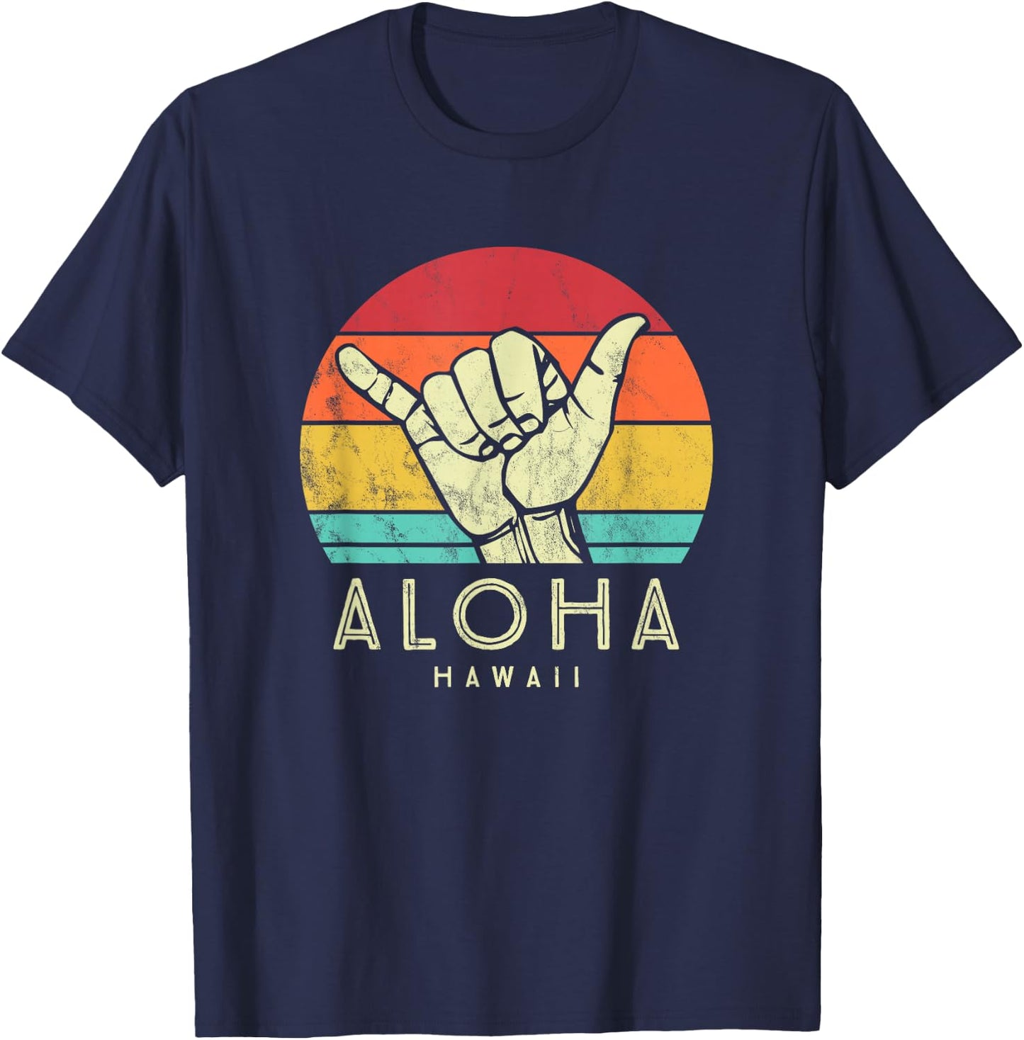 Aloha Hawaii Shaka. Surf hand retro hawaiian T-Shirt - T-Shirt | Navy