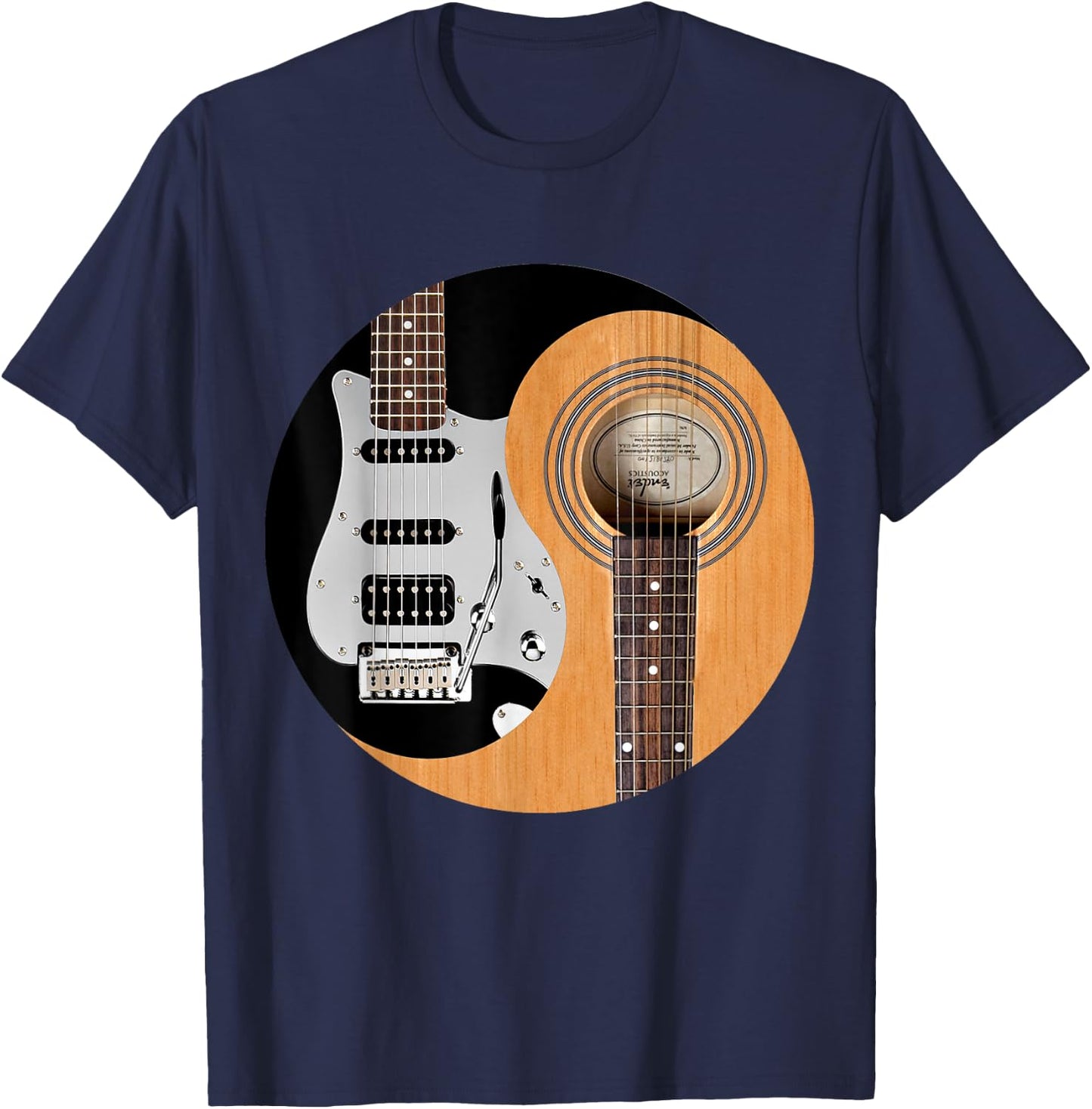 Guitar Yin Yang Acoustic And Electric Guitars T-Shirt - T-Shirt | Navy