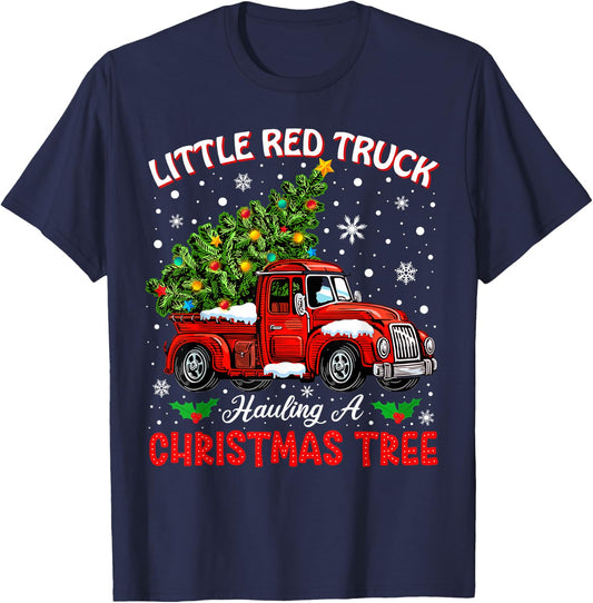 Little Red Truck Hauling A Christmas Tree T-Shirt - T-Shirt | Navy