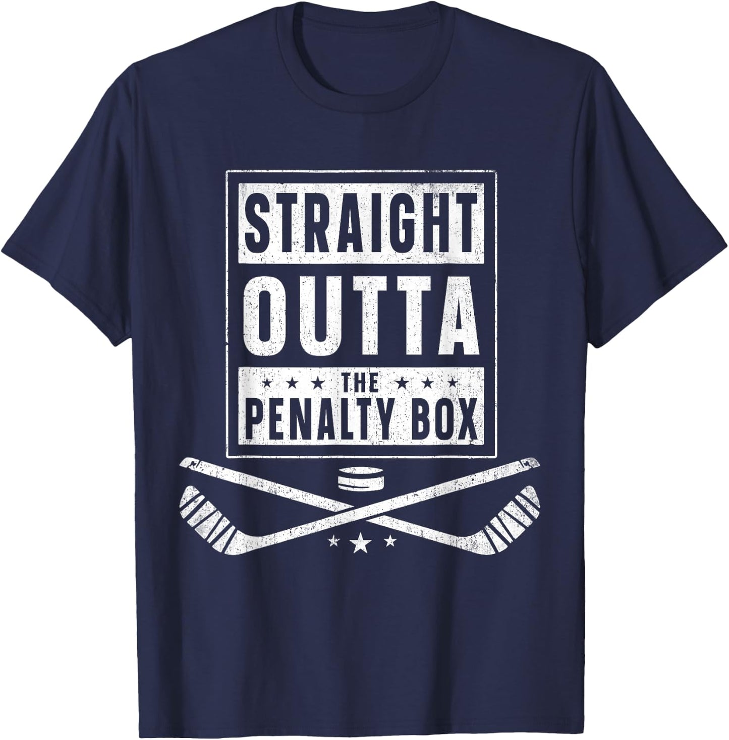 Ice Hockey Straight Outta Penalty Box Funny Men Boys T-Shirt - T-Shirt | Navy