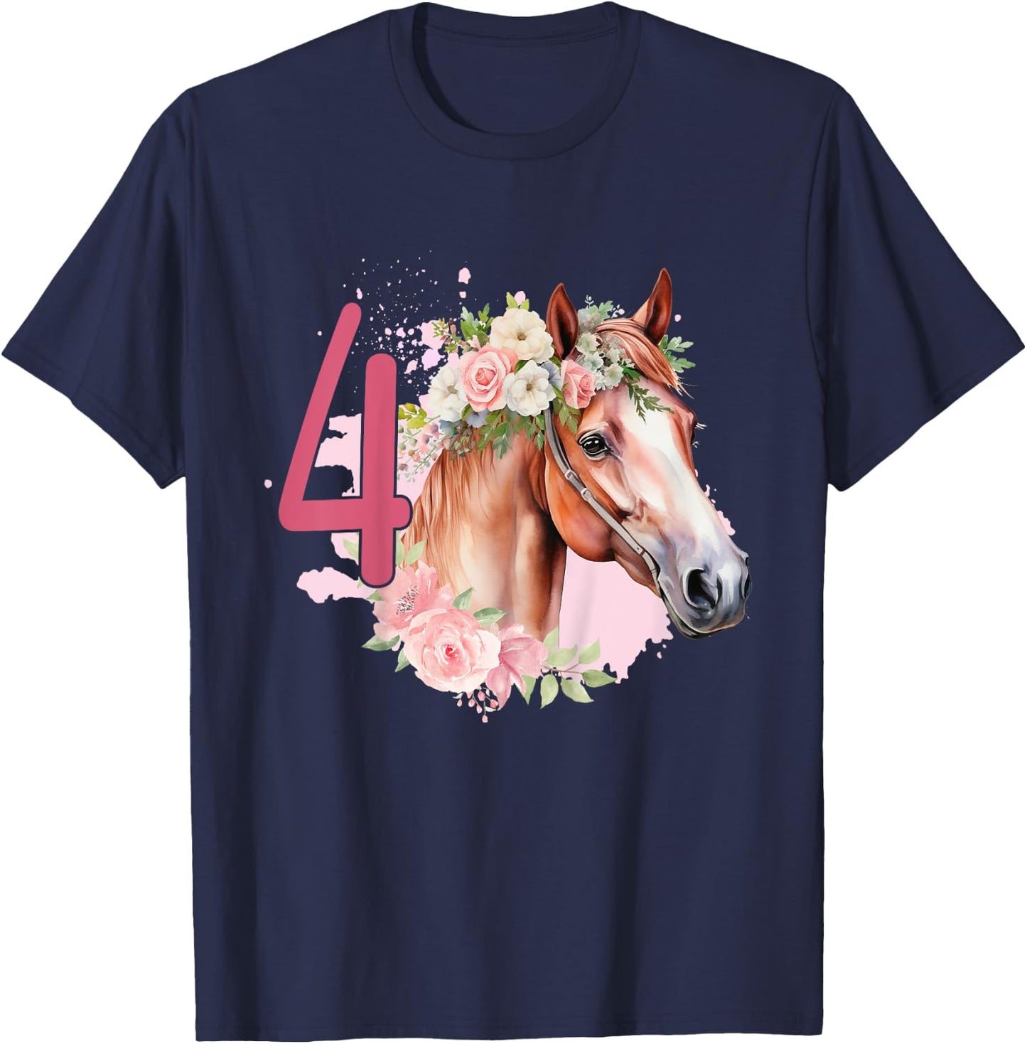 4th Birthday Horse Animals Fourth birthday girl 4 years old T-Shirt - T-Shirt | Navy