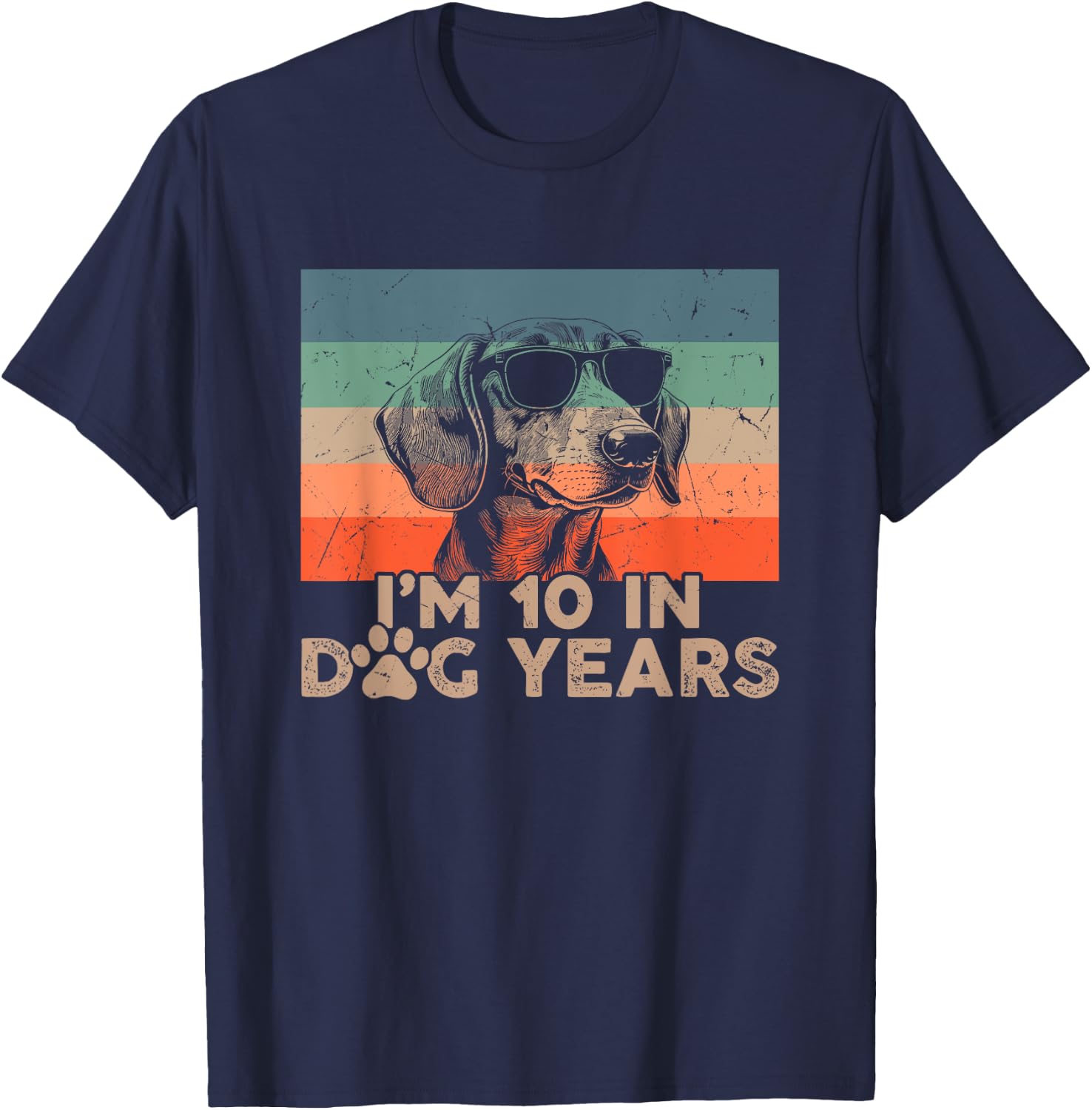 Vintage Dachshund I'm 10 In Dog Years Funny 70th Birthday Men Women T-Shirt - T-Shirt | Navy