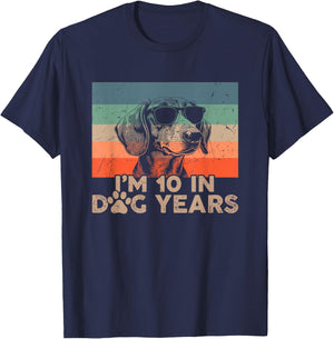 Vintage Dachshund I'm 10 In Dog Years Funny 70th Birthday Men Women T-Shirt - T-Shirt | Navy