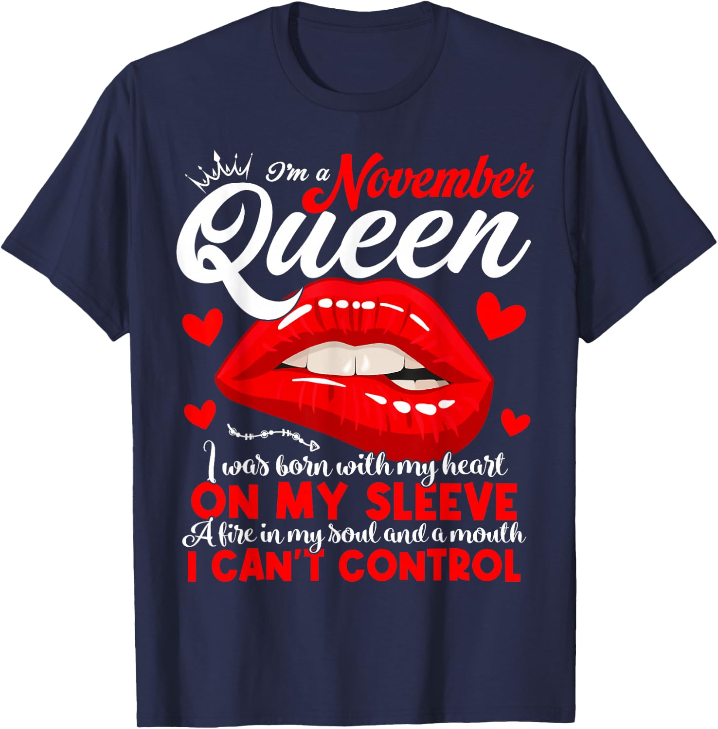A Queen Was Born in November Women Girls November Birthday T-Shirt - T-Shirt | Navy