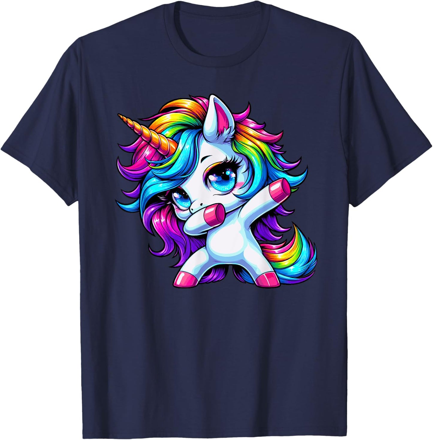 Dabbing Unicorn Girls Kids Women Rainbow Cute Unicorn Dab T-Shirt - T-Shirt | Navy