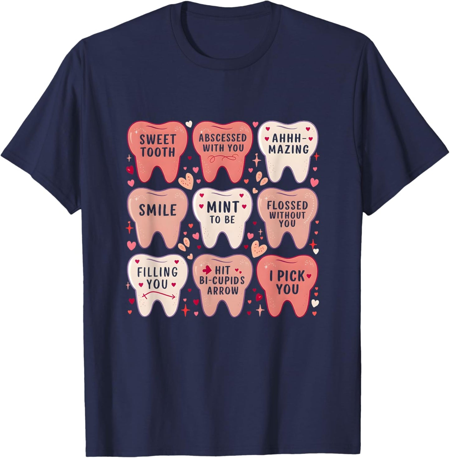 Women Retro Dentist Tooth Valentine Candy Dental Hygienist T-Shirt - T-Shirt | Navy
