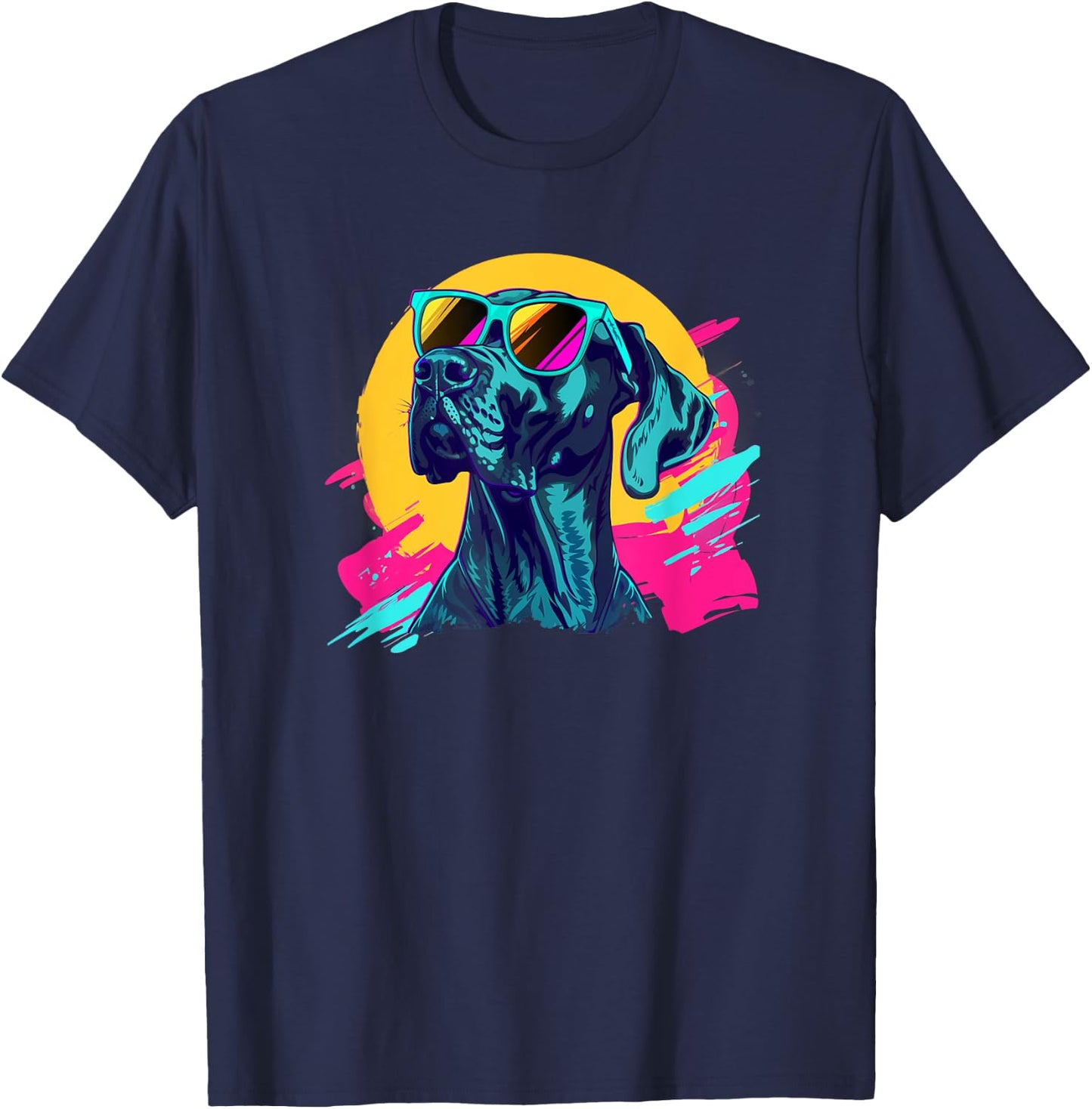 Funny 80s Retro Vintage Black Great Dane Lover T-Shirt - T-Shirt | Navy