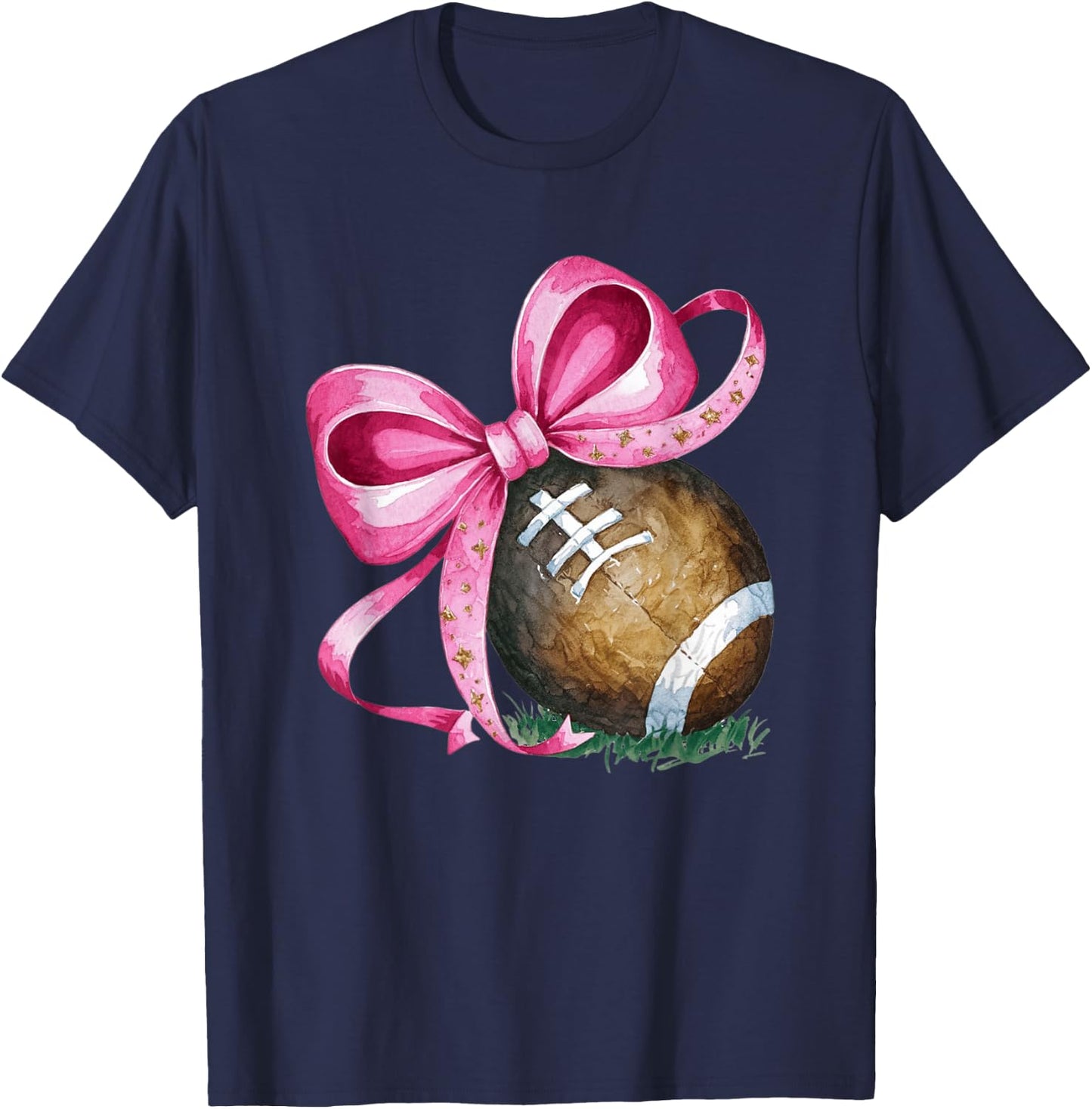 Football Mom Coquette Bow Game Day Women Girls Kids Football T-Shirt - T-Shirt | Navy