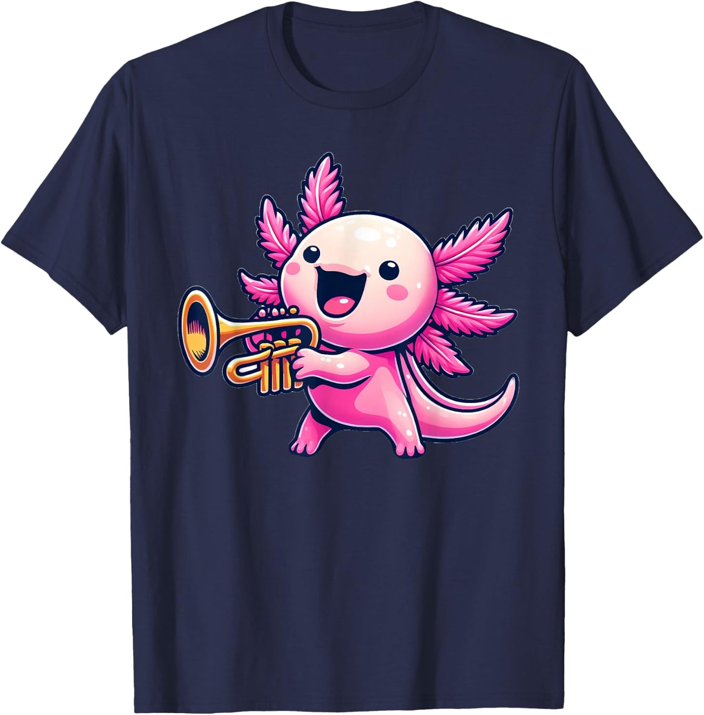 Axolotl Playing Trumpet Axolotls Musician Music T-Shirt - T-Shirt | Navy