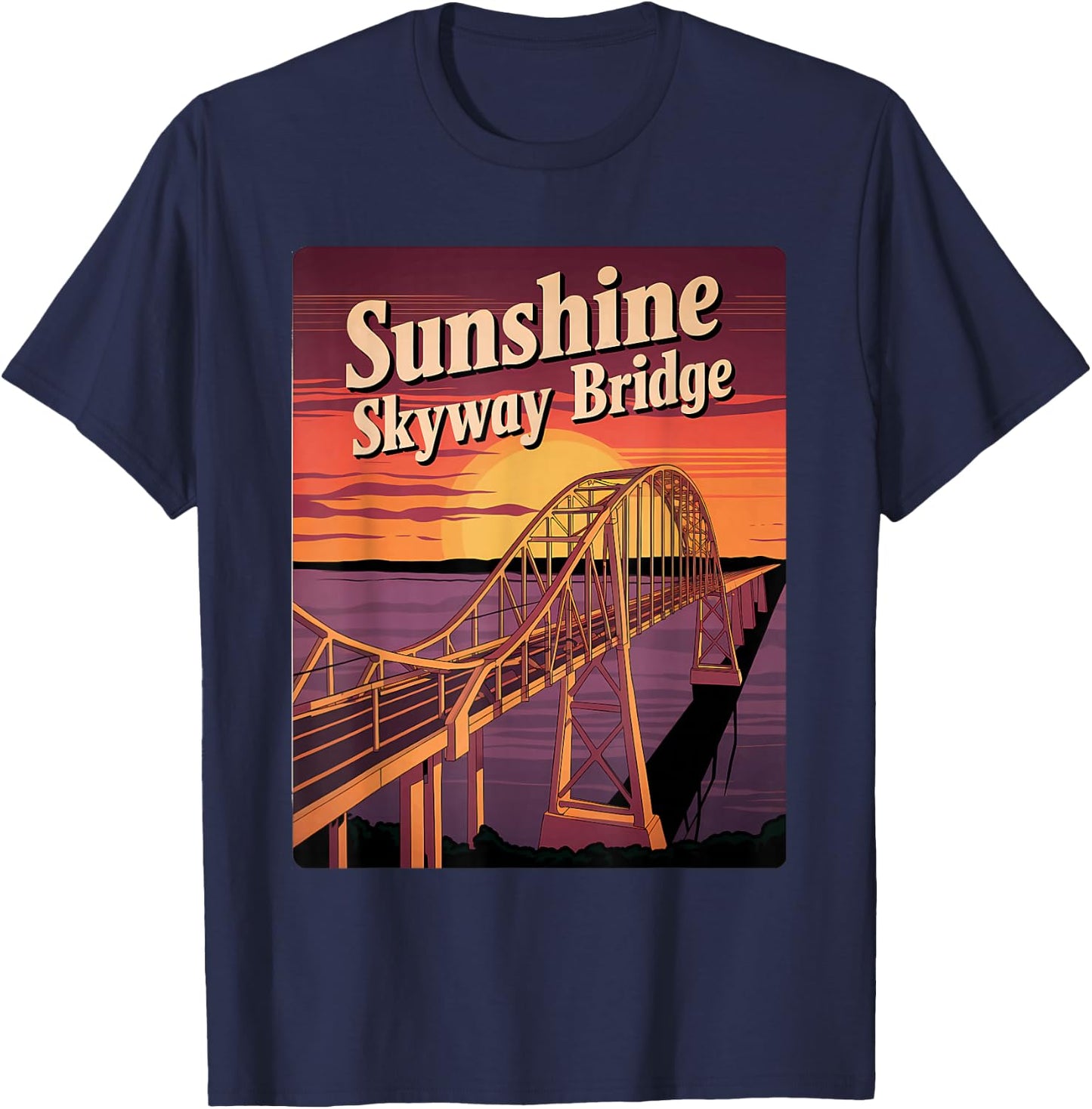 Vintage Sunshine Skyway Bridge Memento Tampa Bay Landmark T-Shirt - T-Shirt | Navy