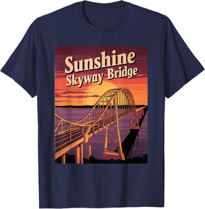 Vintage Sunshine Skyway Bridge Memento Tampa Bay Landmark T-Shirt - T-Shirt | Navy