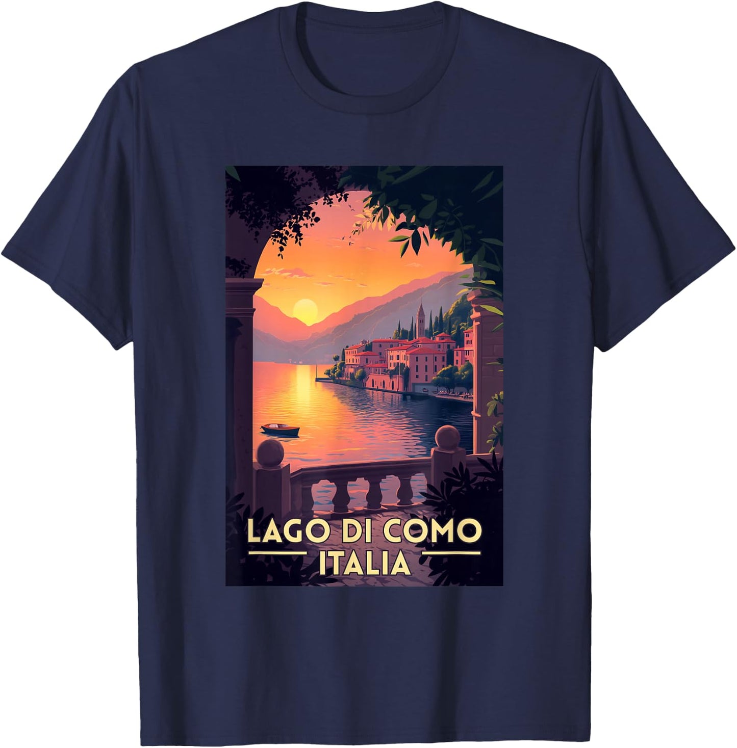 Lake Como Lago di Como Italy Souvenir Retro T-Shirt - T-Shirt | Navy