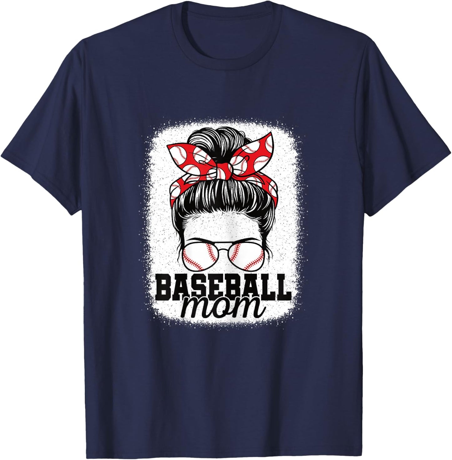 Cute Baseball Mom Messy Bun Mommy Baseball Player Women T-Shirt - T-Shirt | Navy