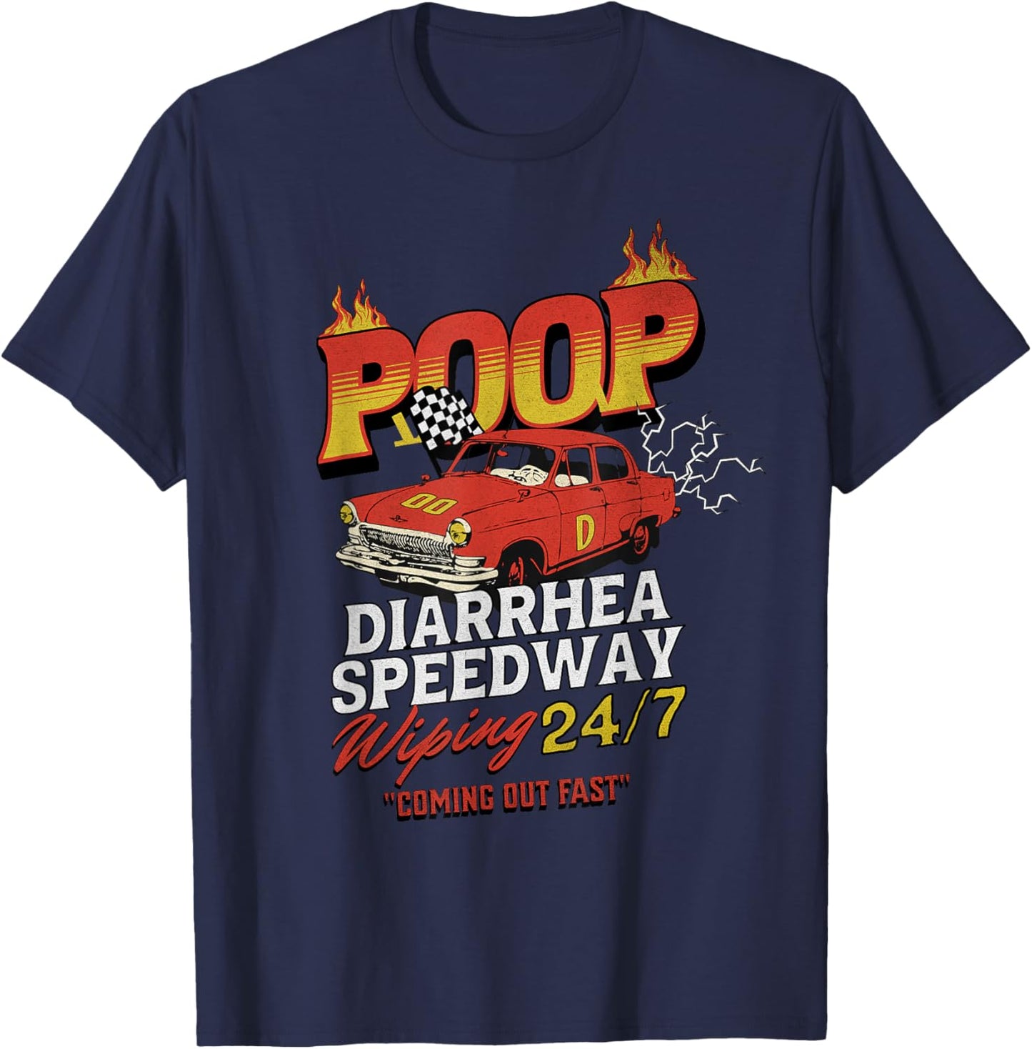 Funny Ironic Sarcastic Sayings Cynical Unique Poop Diarrhea Speedway Wiping 24/7 Humor Meme -Adults Black X-Small Short Sleeve T-Shirt - T-Shirt | Navy