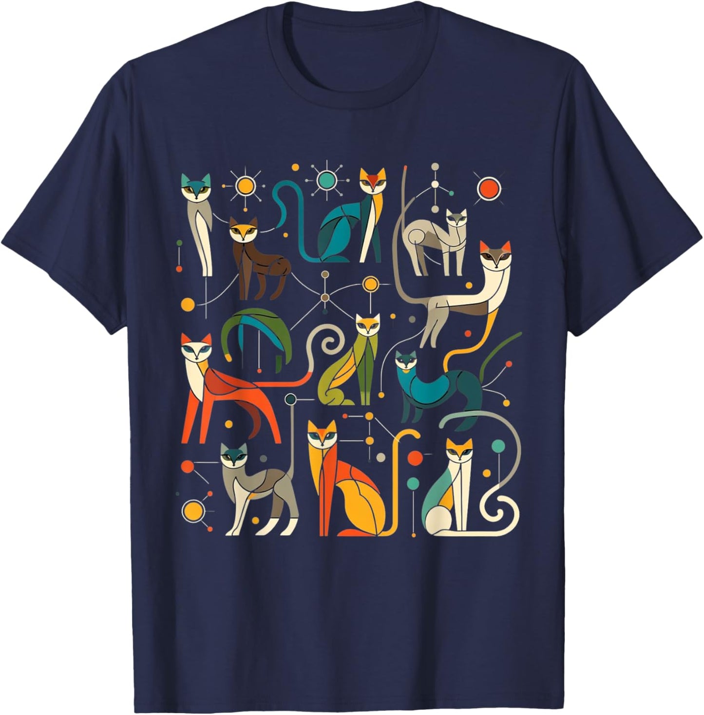 Vintage Retro Mid-Century Long Neck Cats 50s 60s Style T-Shirt - T-Shirt | Navy