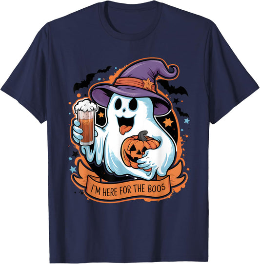 Funny Halloween I'm Just Here For The Boos Beer Lover T-Shirt - T-Shirt | Navy