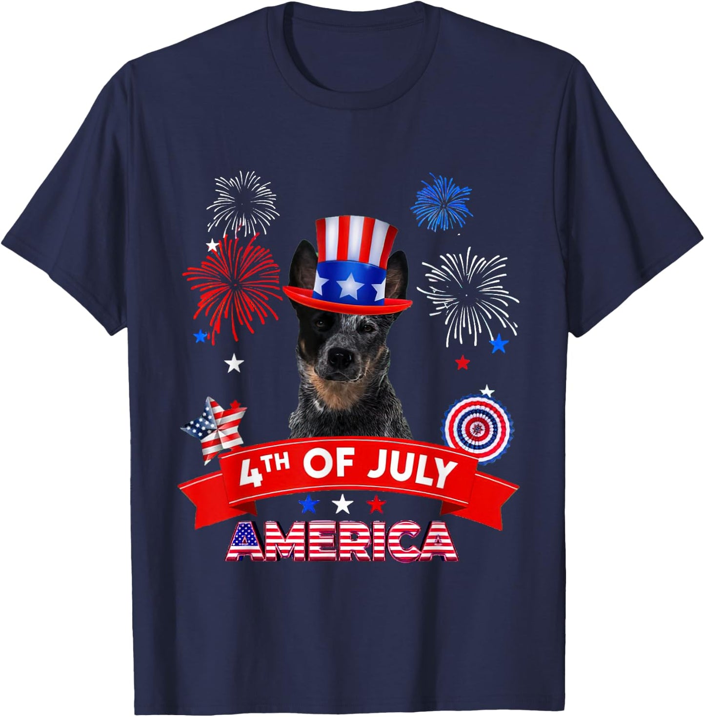 4th of July Decor Patriotic LOVE Blue Heeler Dog USA Men T-Shirt - T-Shirt | Navy