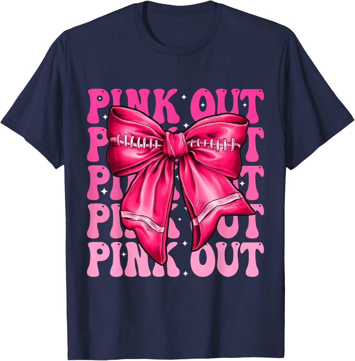 Pink Out Breast Cancer Football Coquette Bow Mom Girls Women T-Shirt - T-Shirt | Navy