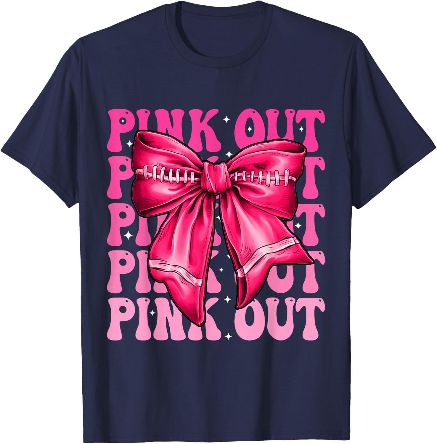 Pink Out Breast Cancer Football Coquette Bow Mom Girls Women T-Shirt - T-Shirt | Navy