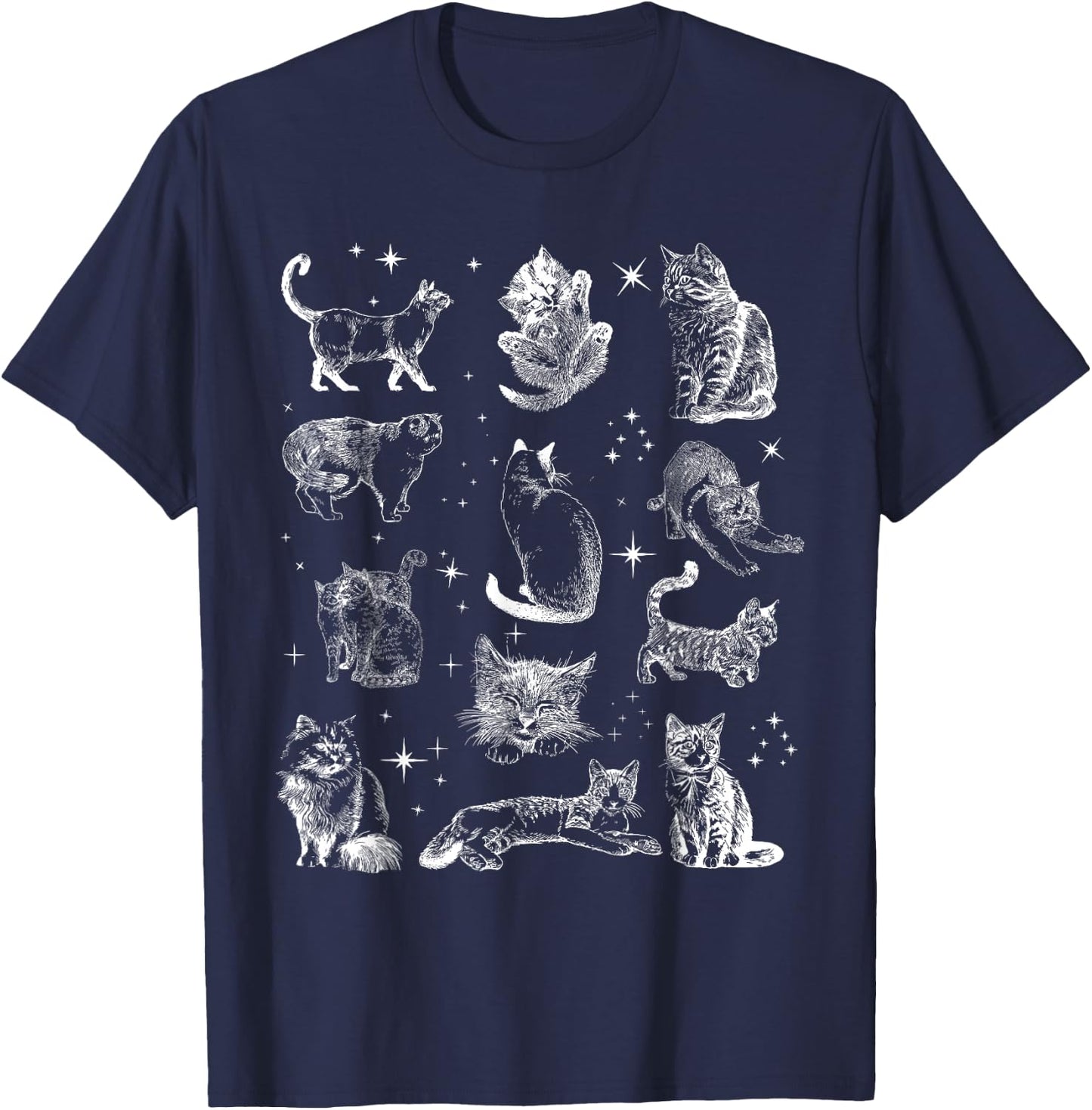 Vintage 90s Tattoo Cat Retro Kitten Nature Cat Lover Cat Mom T-Shirt - T-Shirt | Navy
